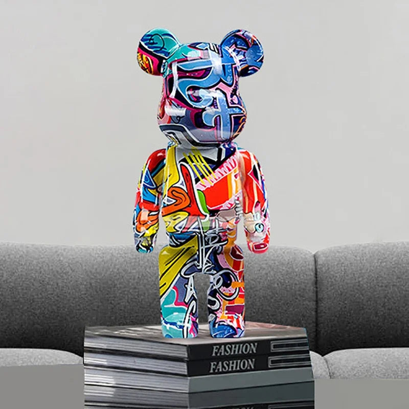 27cm/10Inches Graffiti Bear Figurine Home Decor Animal Abstract Ornament Storage Money Jar Modern Room Sculpture Table Decor 