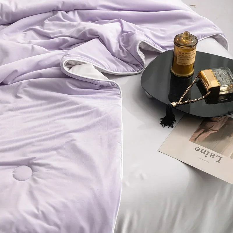Air Condition Comforter for Summer Pure Color Ice Silk Cooling Blanket Lightweight and Smooth Twin/King Size Cold Quilt 