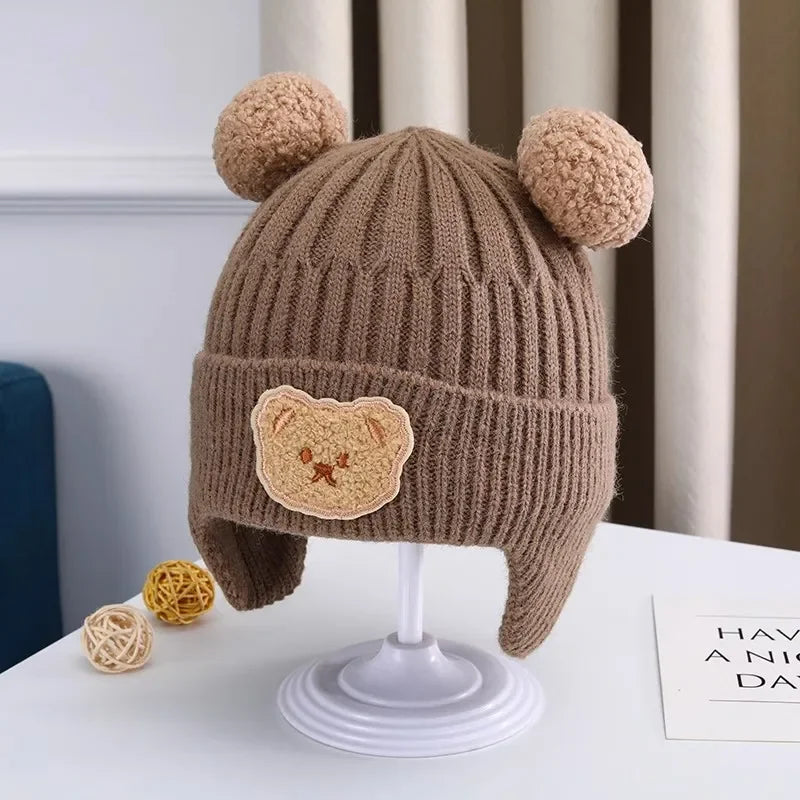 Baby wool hat cute bear ear protection hat children winter thickened warm knitted Korean version of the baby hat 