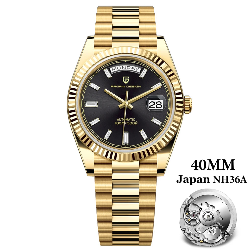 Orologio Meccanico Automatico Uomo Oro Rosa NH36A Zaffiro 10Bar