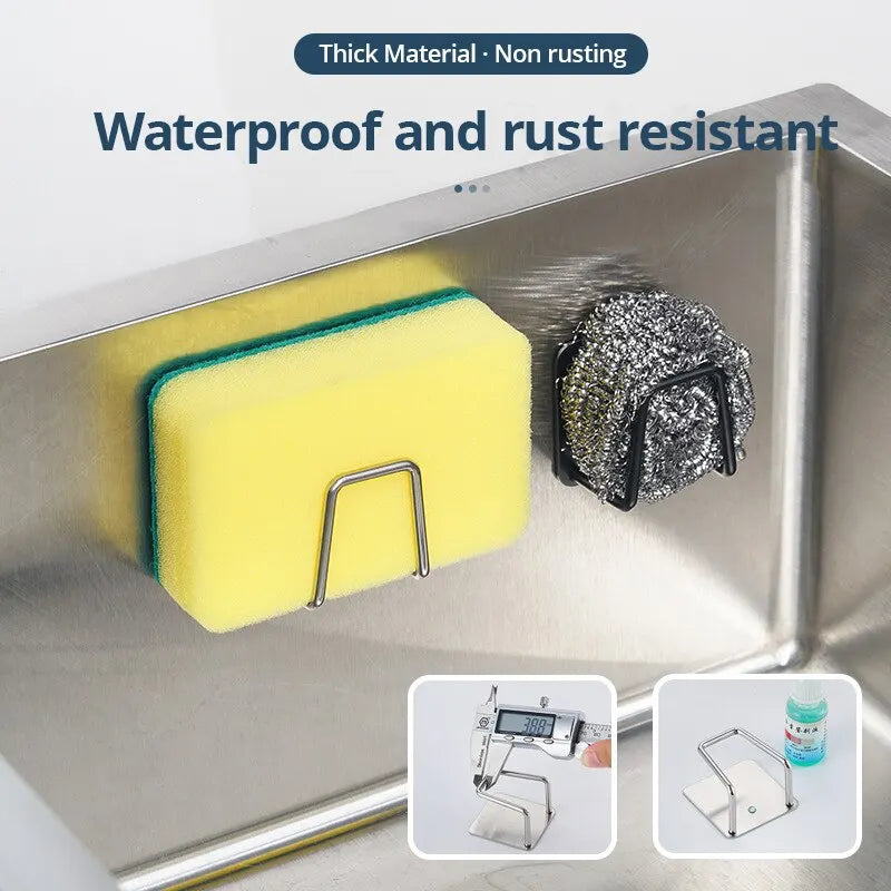 Kitchen 304Stainless Steel Sink Shelf Sponges Storage Holde Adhesive Drain Drying Rack Wall Hooks Storage Organizer Accessories 