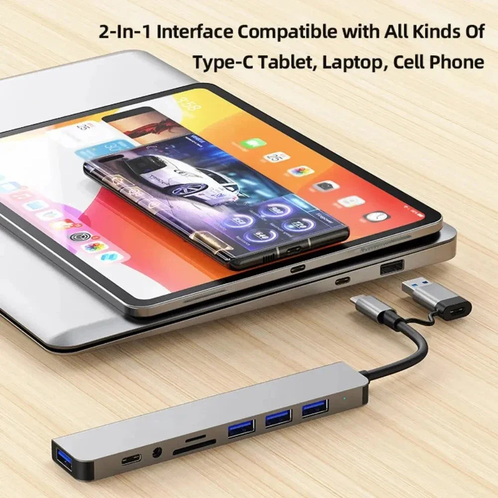 Viacportový rozbočovač USB-A/USB-C, štyri možnosti rozloženia