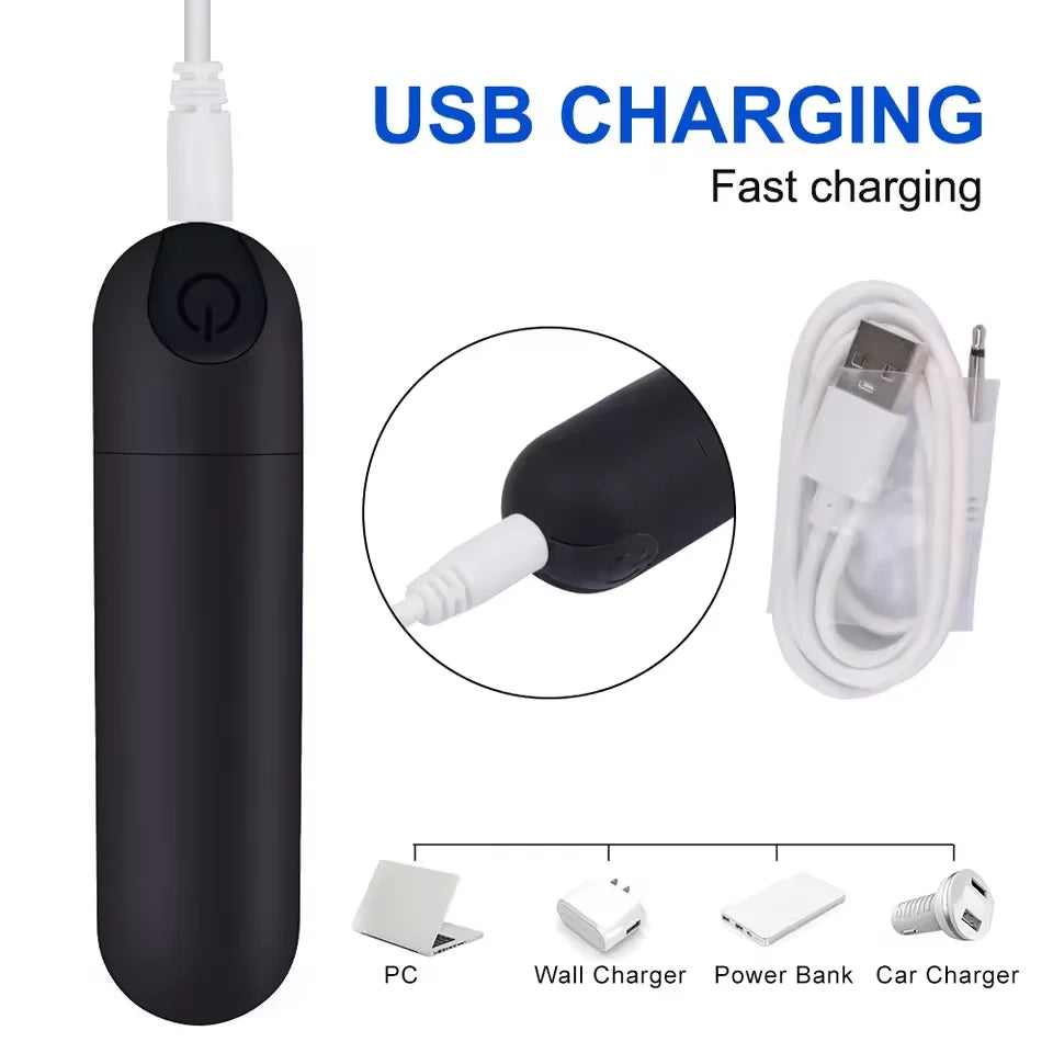 10-växlad USB-uppladdningsbar mini bullet-vibrator med vattentät design