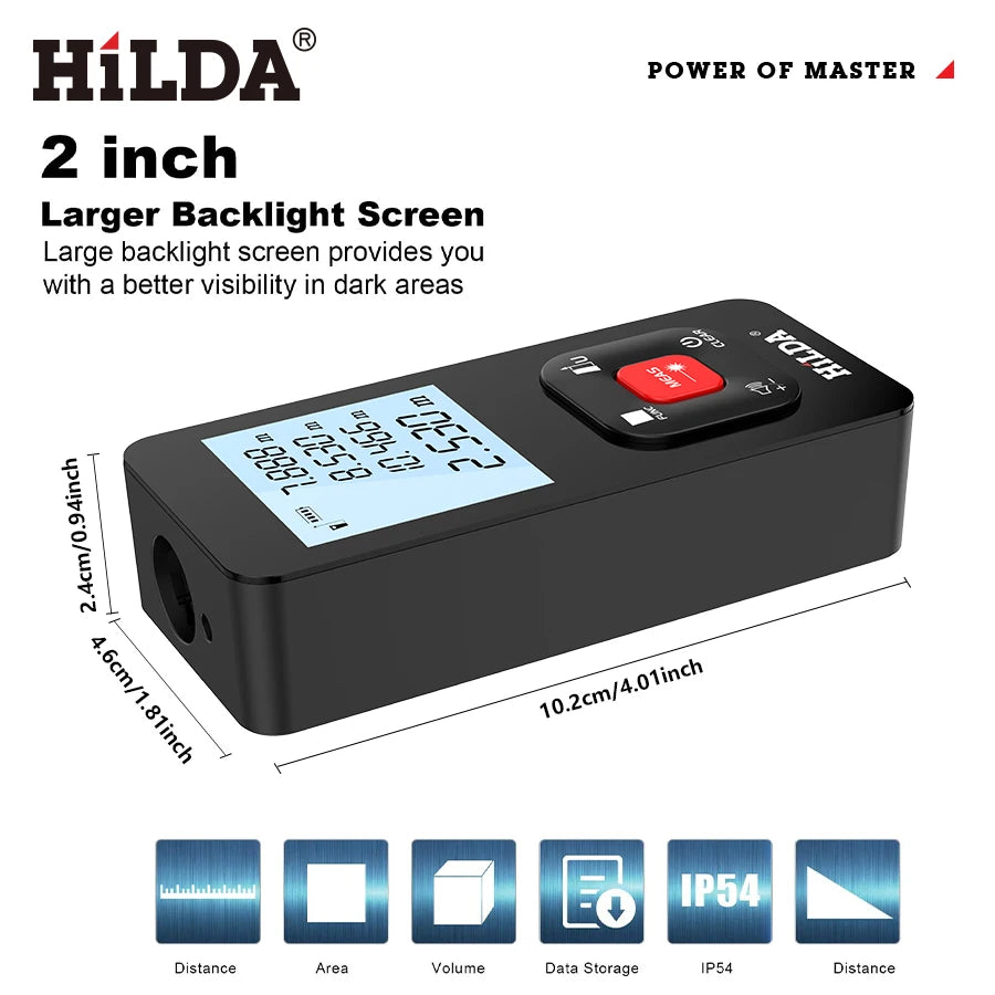 HILDA Laser Distance 50M/100M/120M Rangefinder Profesional Meter Laser Range Finder Ruler Test Tool 