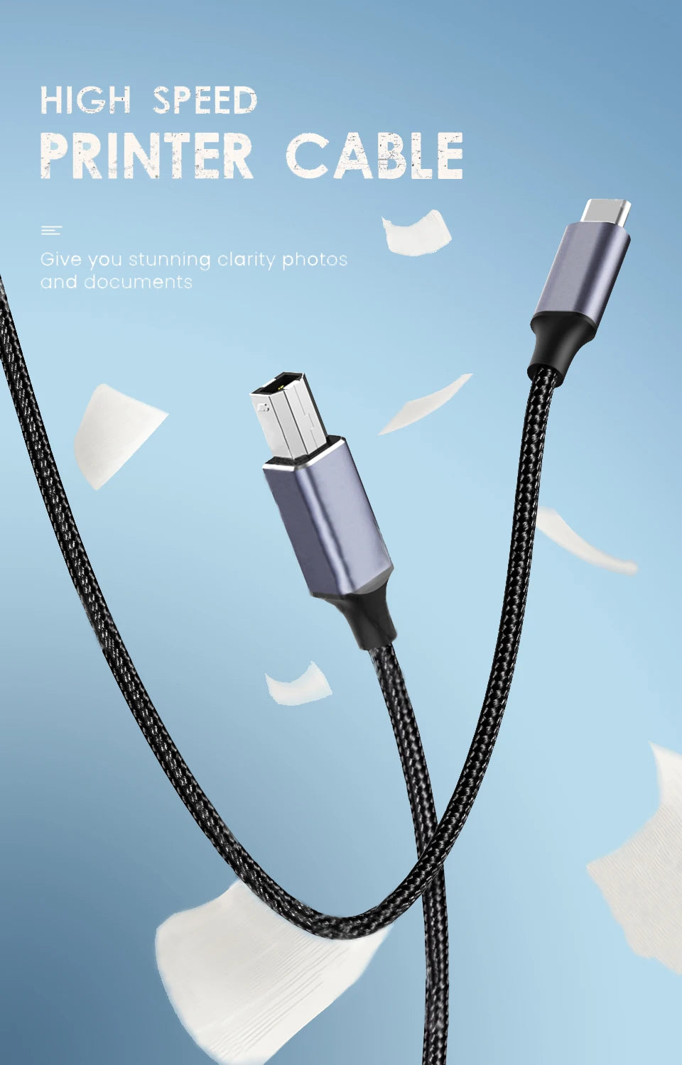 Skriverkabel fra USB-C eller USB-A til USB-B, 0.5–3 m
