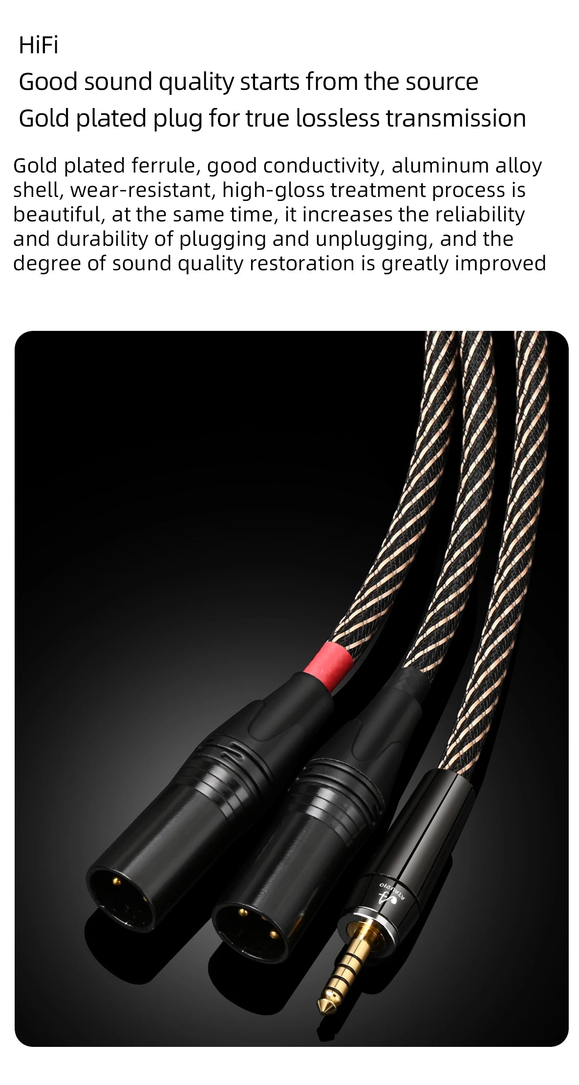 Câble équilibré 4,4 mm vers double XLR pour audio HiFi et usage studio