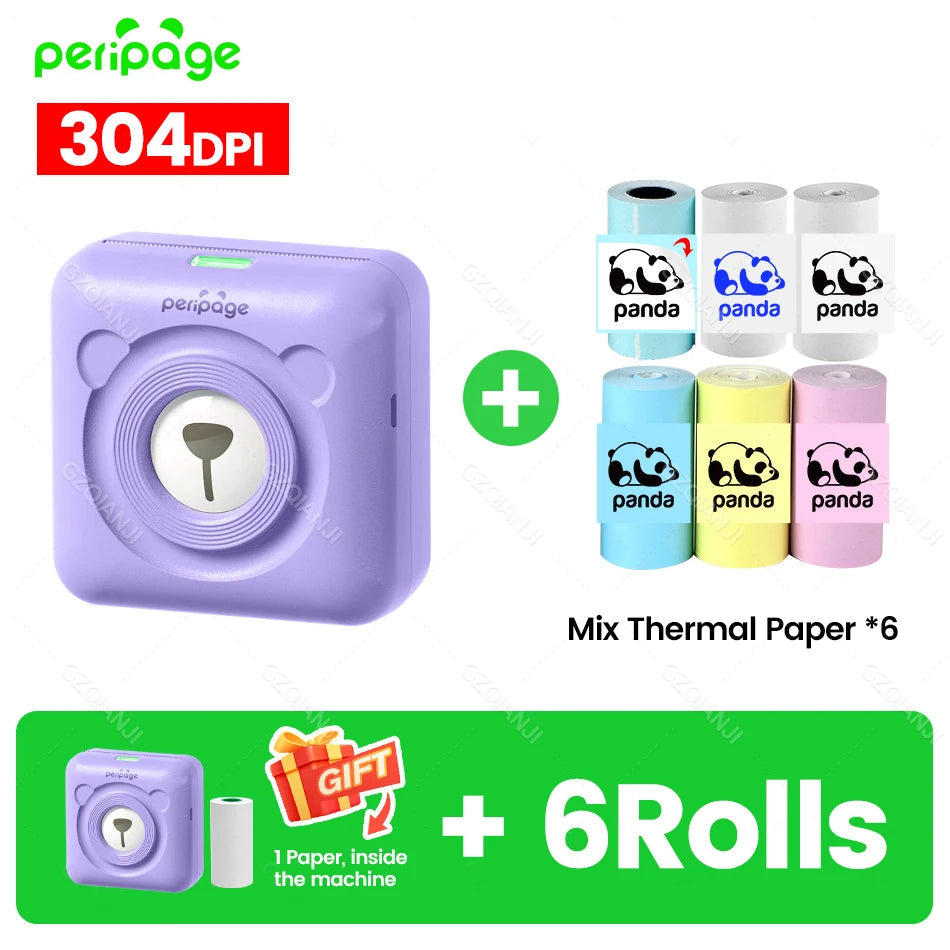 7 Colors Peripage A6 304DPI Mini Photo Printer Notes Sticker Label Printing Machine Bluetooth Portable Wireless Printer Marker 