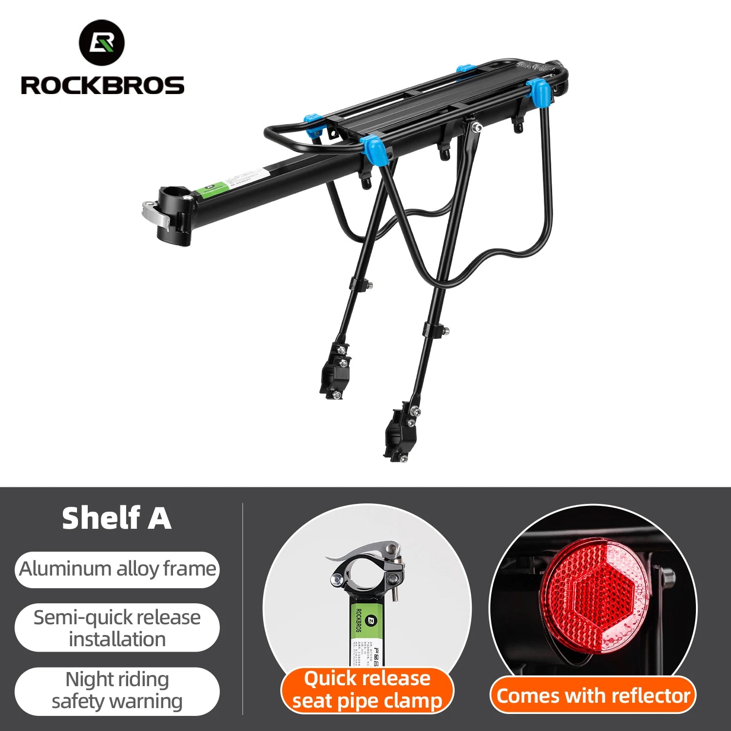 Aluminum Alloy Bike Rear Rack 25kg Detachable Cargo Carrier