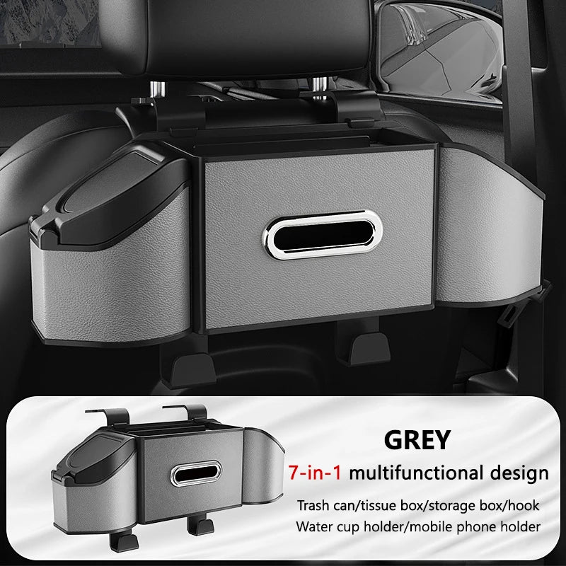 SEAMETAL Car Back Seat Organizer Multifunctional Car Storage Box Universal Cup Holder/Trash Bin/Tissue Holder/Phone Mount/Hooks
