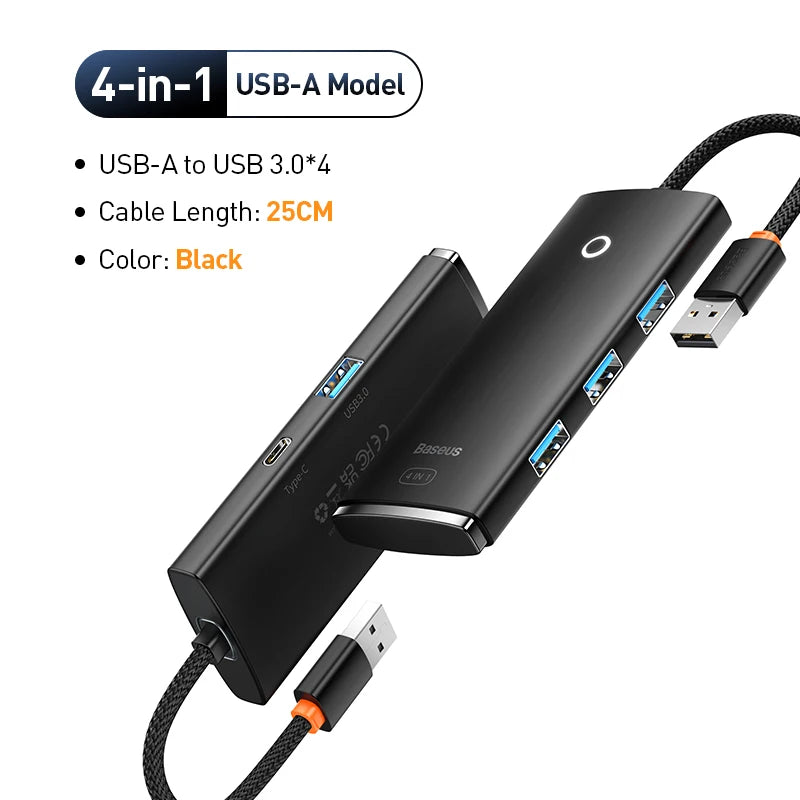 Čtyřportový rozbočovač USB Baseus, 5 Gbps, USB-A nebo USB-C