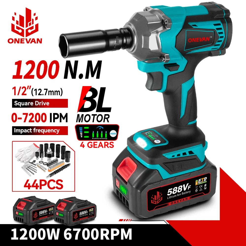 ONEVAN 1200N.m Brushless Electric Impact Wrench 1/2 inch Cordless Electric Screwdriver Drill Tool For Makita 18V Battery Pin - Spy-shop.com