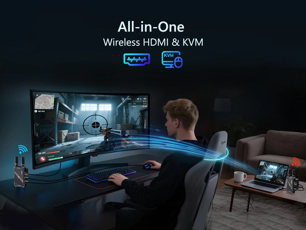Trådløst HDMI KVM-utvidelses sett mottaker 1080P med USB-C mus 400m plug-and-play støtter for fjernkontroll tastatur mus skjerm