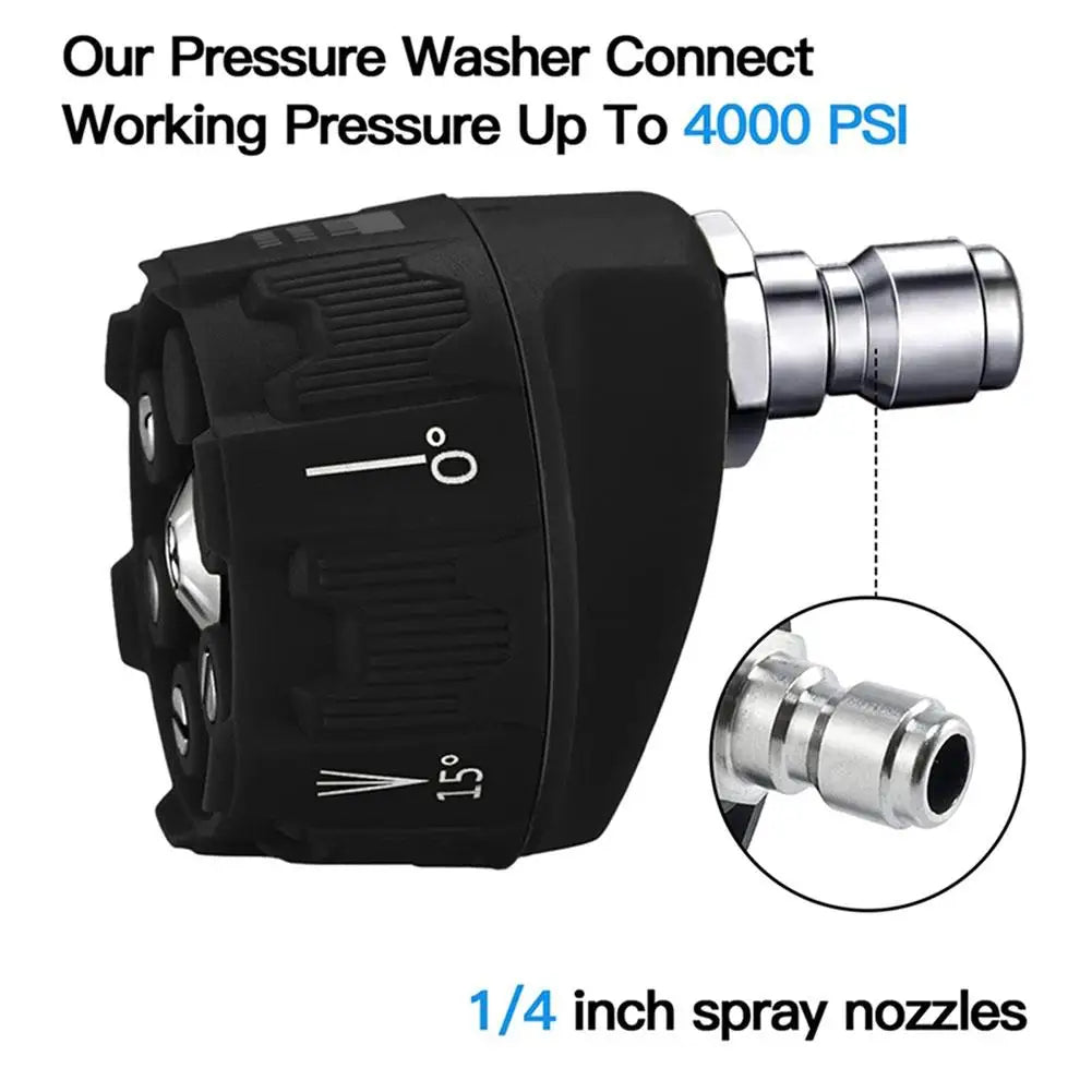6 in 1 Quick Change-Over Nozzle 4000Psi High Pressure Washer Spray Nozzle 0 15 25 40 65 Degree Rotation Watering Nozzle 