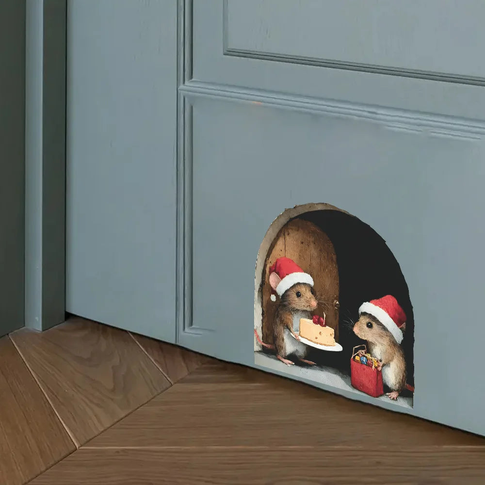 Cute Christmas Small Mouse Wall Stickers Xmas Decoration For Home Noel Navidad Merry Christmas Decor 2025 Happy New Year 2026 