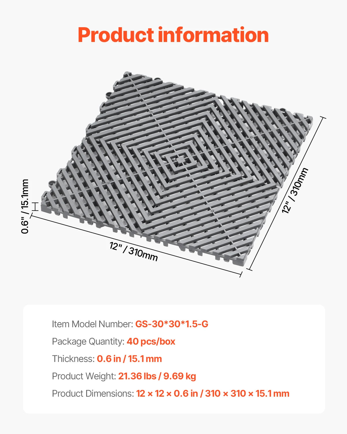Interlocking Drainage Floor Mats 12x12in Non-Slip Modular Tiles
