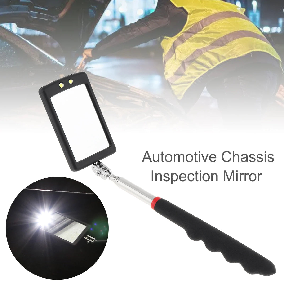 Telescopic LED Inspection Mirror with Swivel Head