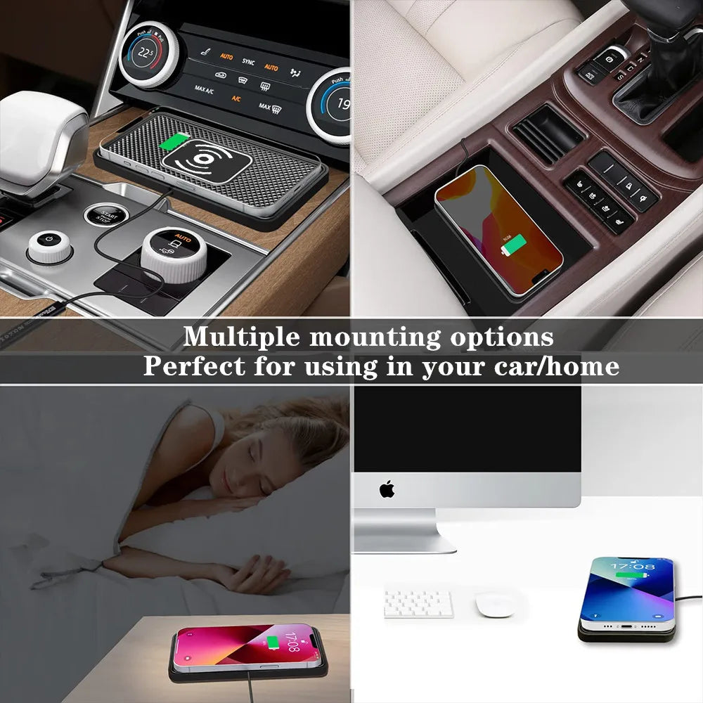 Car Wireless Charger for Iphone 16 15 15 Pro Max 14 13 12 X Samsung S24 S23 Wireless Car Charger Silicone Pad Stand Fast Charger 