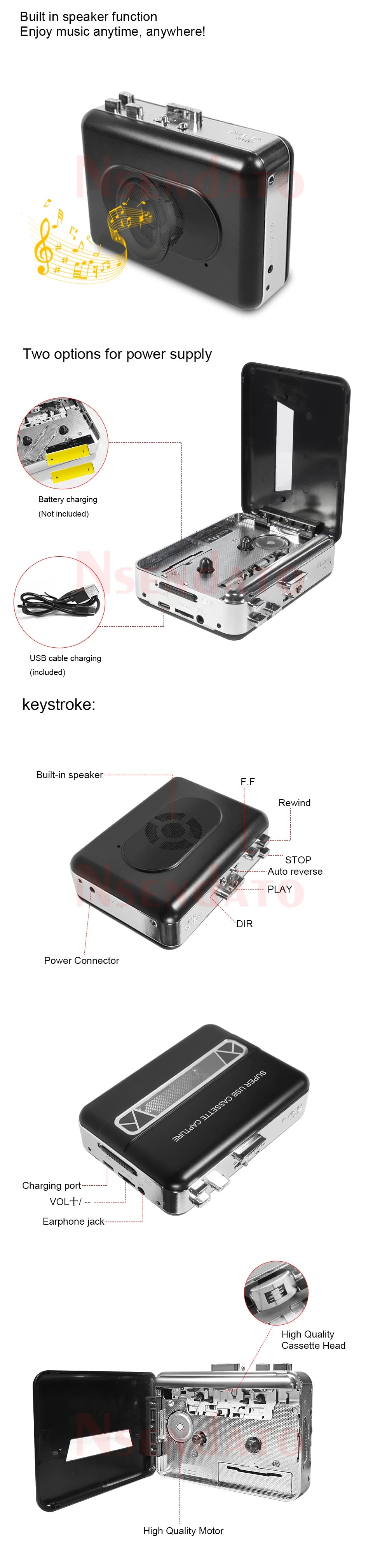 Leitor de Cassete USB e Dispositivo de Captura de Áudio