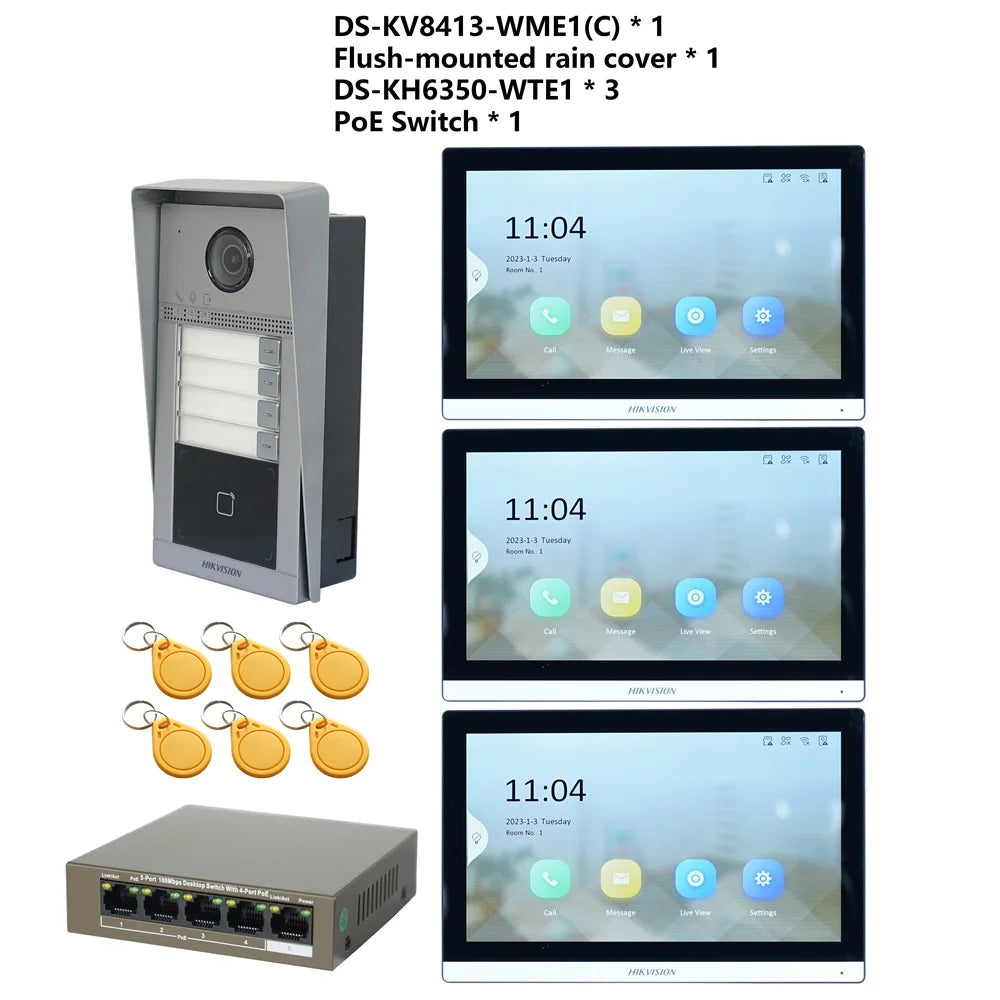 HIKVISION Original Multi-language POE Video intercom KIT,include DS-KV8113-WME1(C) & DS-KH6350-WTE1 & PoE Switch Spy-shop.com