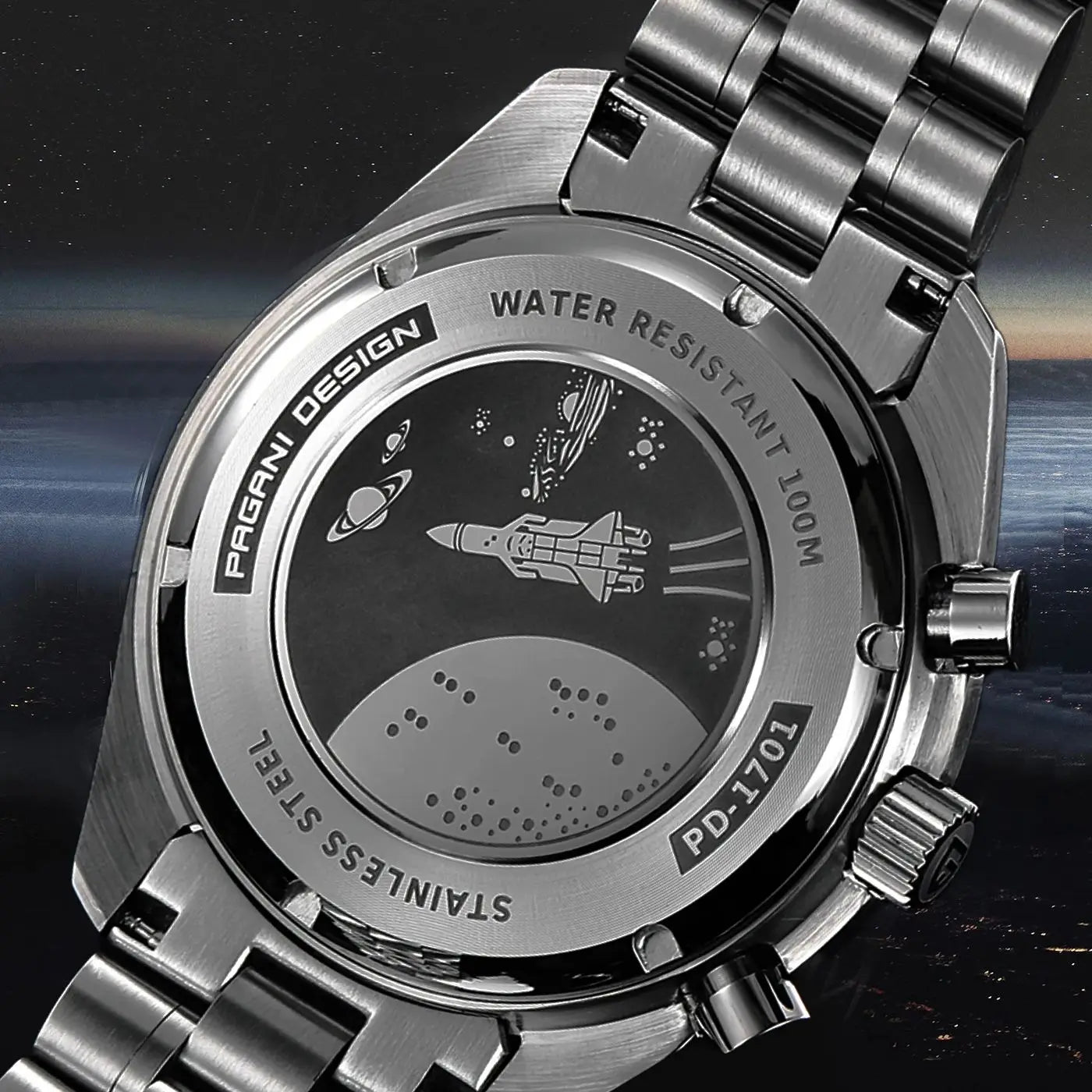 Ρολόι Pagani Design PD1701 Moonwatch Χρονογράφος με Ζαφείρι και Ατσάλινο Κάσα