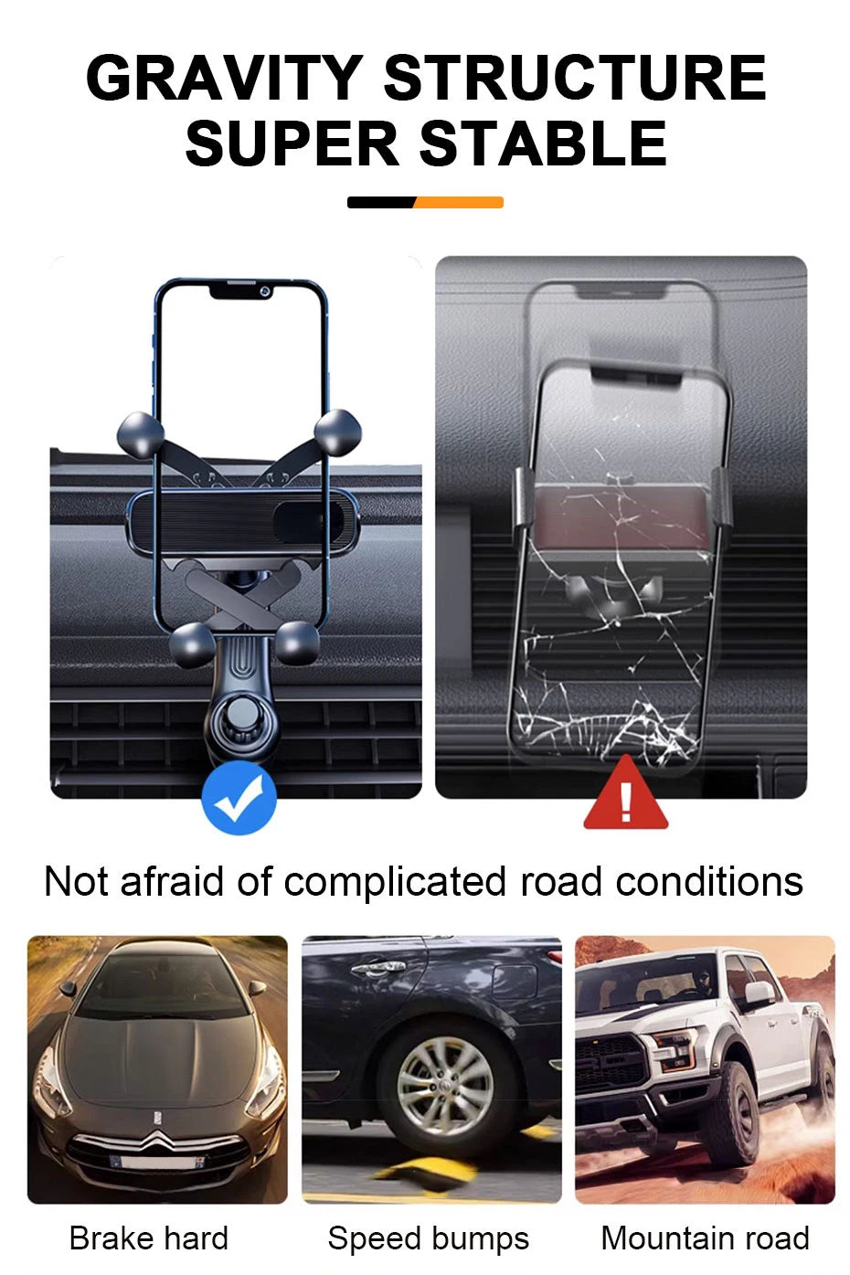 SEAMETAL Gravity Car Phone Holder Air Vent Telescopic Car Phone Mount 360-Degree Air Outlet Smartphone Support for 4.7-7 inch