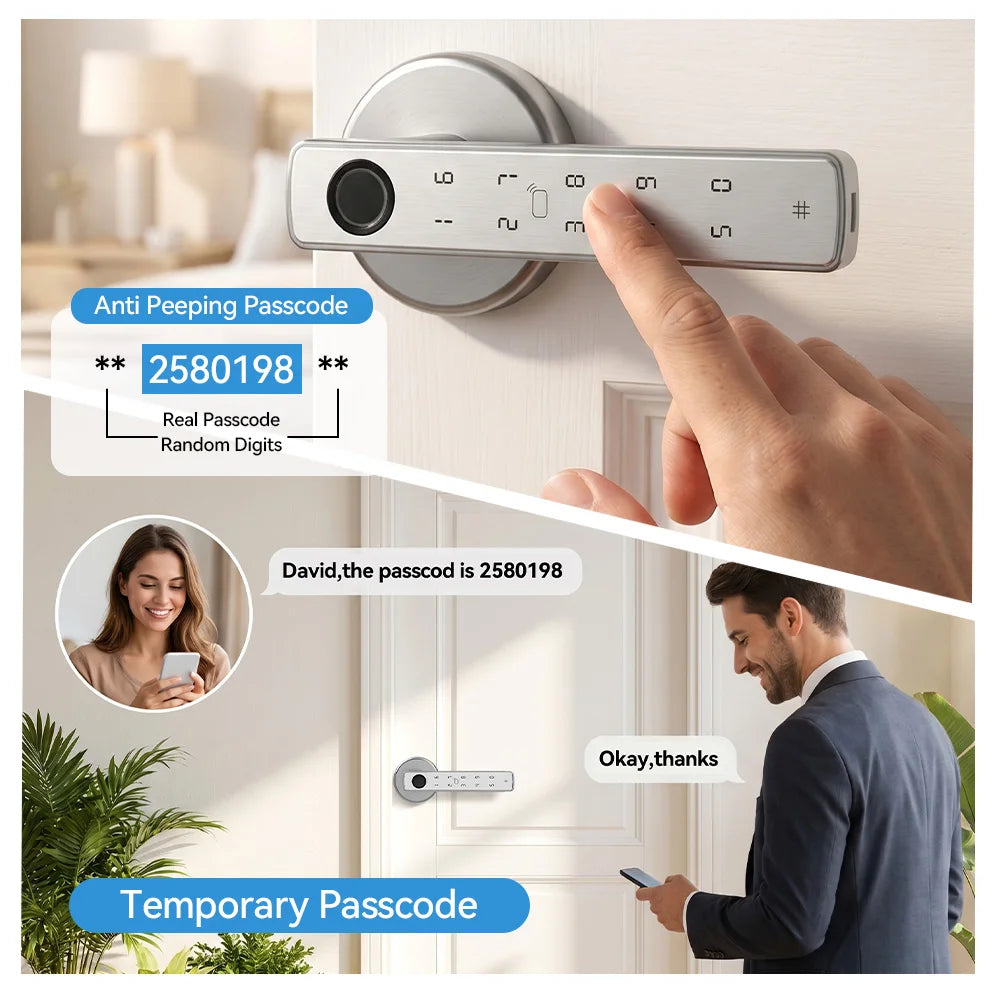 Fechadura de Porta Inteligente com Impressão Digital e Puxador 5 em 1, Entrada Sem Chave