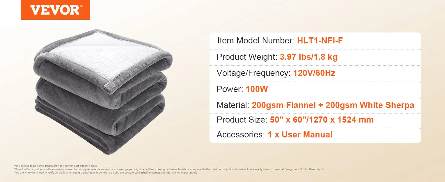 SucceBuy Heated Blanket Electric Throw 4 Sizes Soft Flannel & Sherpa Heating Blanket with 3 Hours Timer Auto-off 5 Heating Level