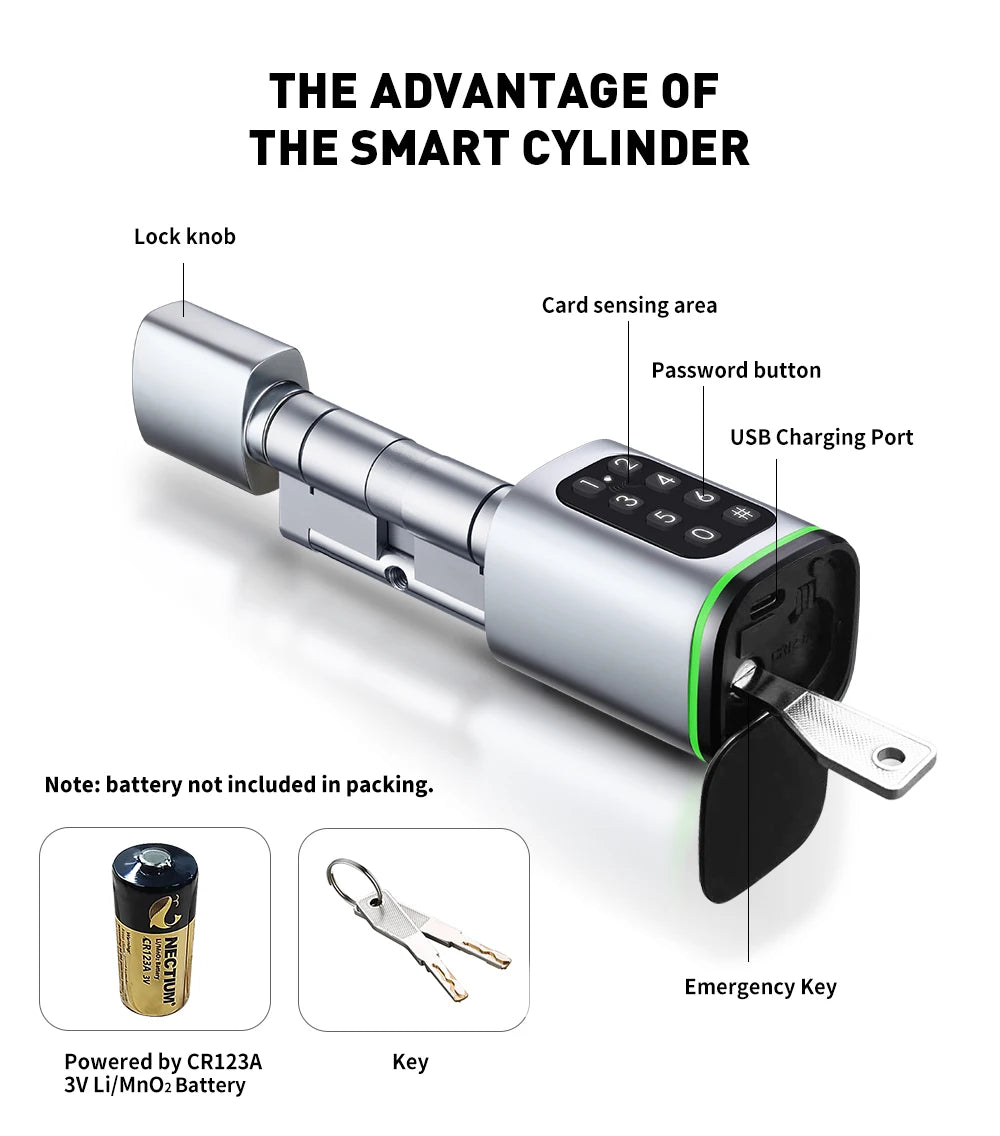 TTLock Smart Lock Cylinder with Keypad, APP Password IC Card Mechanical Key, Adjustable Euro Profile Door Lock