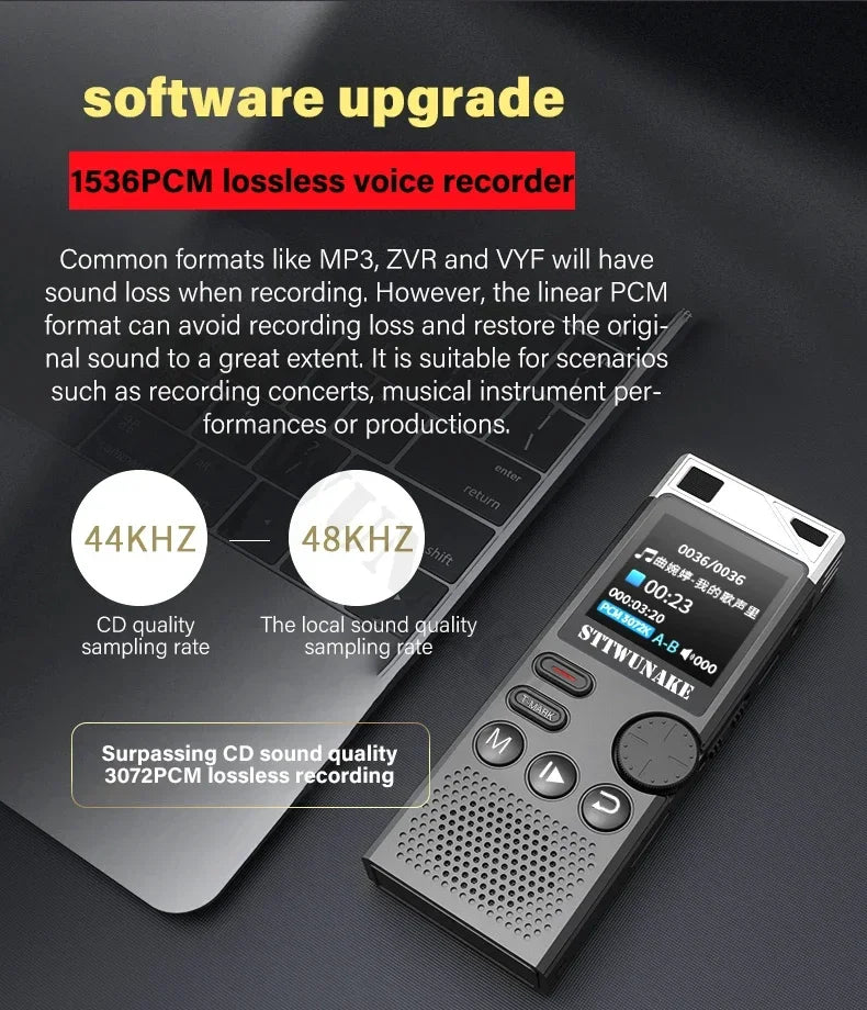 Voice Activation Recorder Dual-Core Ai Noise-Reducing Digital Recording Device STTWUNAKE 