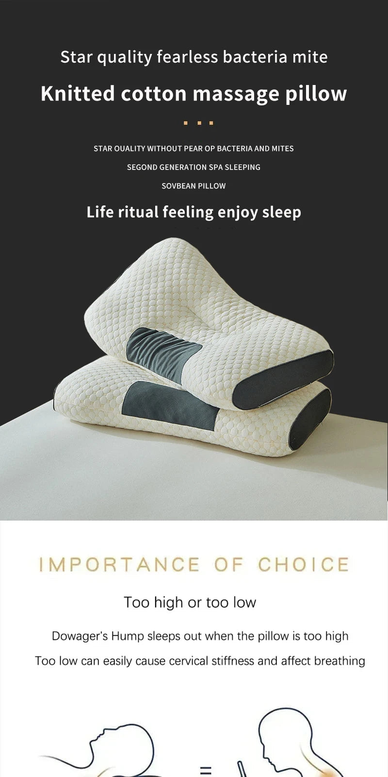 Neck Pillow Help Sleep And Protect The Neck Cervical Orthopedic Household Soybean Fiber SPA Massage Pillow For Sleeping New 