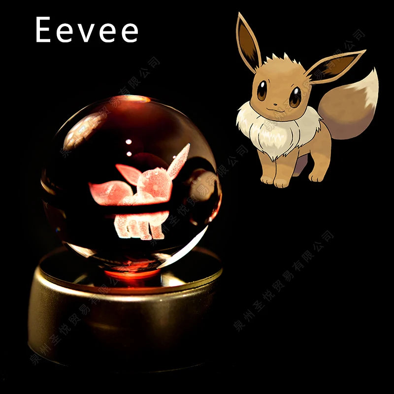 Pokemon Crystal Ball 3D Pikachu Gengar Mewtwo Night Light Lamp Pokeball 3D Glass Pokemon Crystal Ball Statue Kids Birthday Gift 