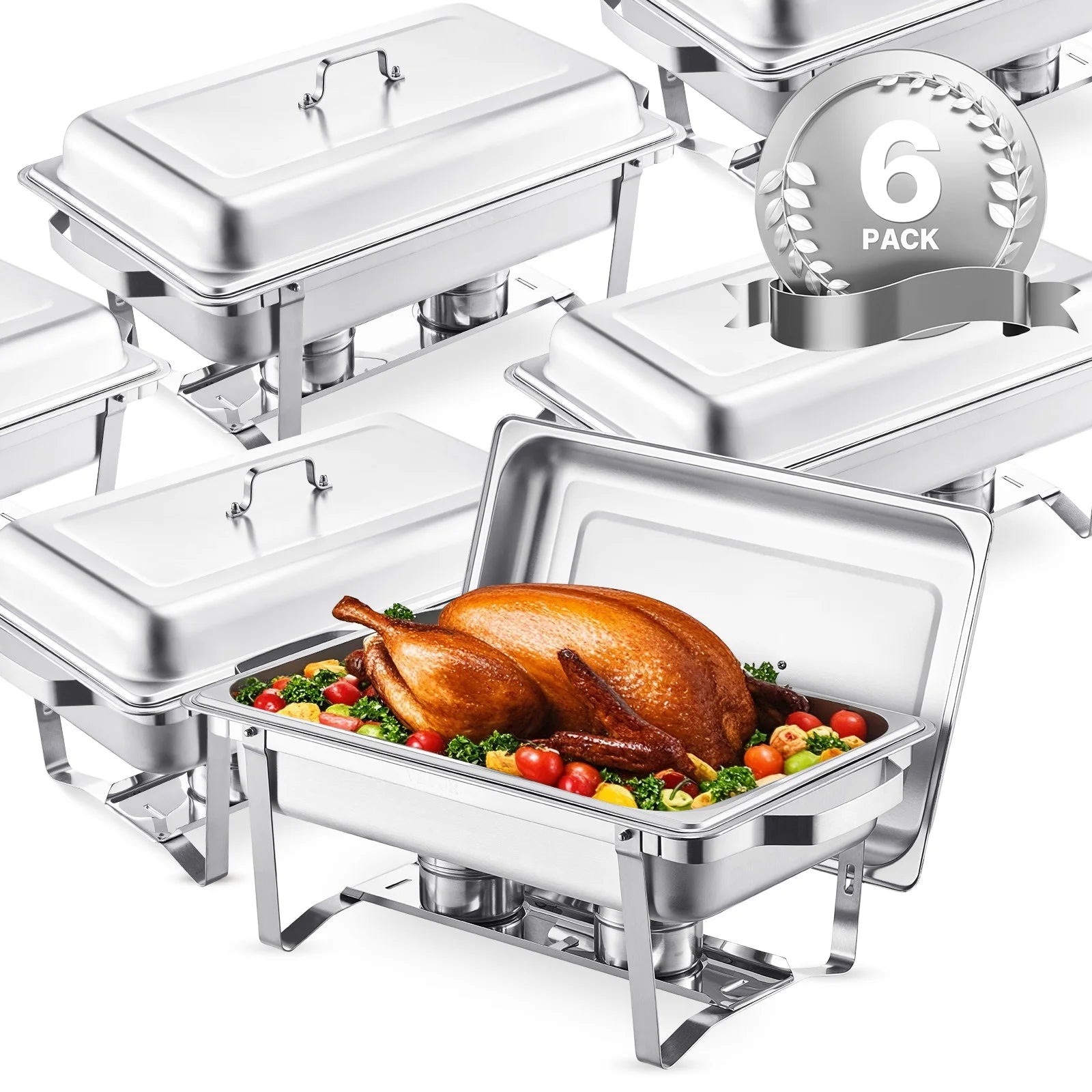 Ensemble de 4 ou 6 plats de maintien au chaud en acier inoxydable de 8 Qt avec couvercle