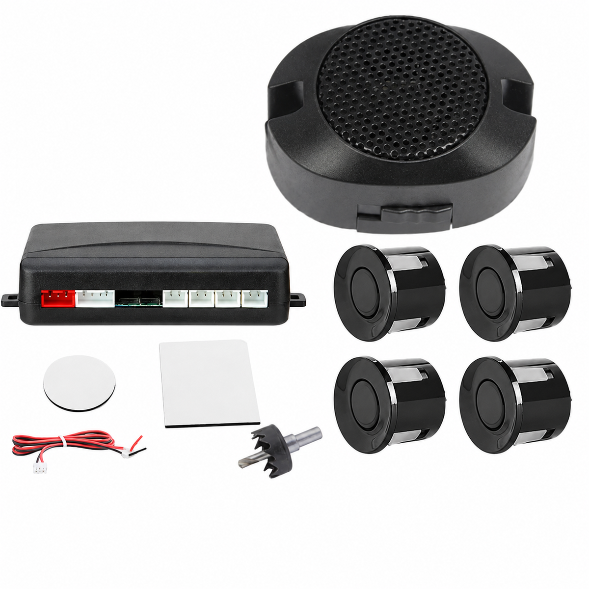 12V Four-Sensor Parking Kit with Buzzer, 22 mm Sensors