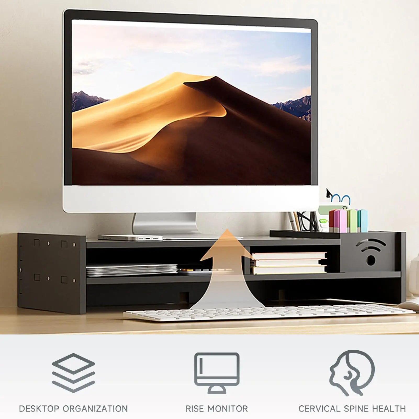 2 Tier Monitor Stand Riser with Storage Shelf 11cm Ergonomic Lift