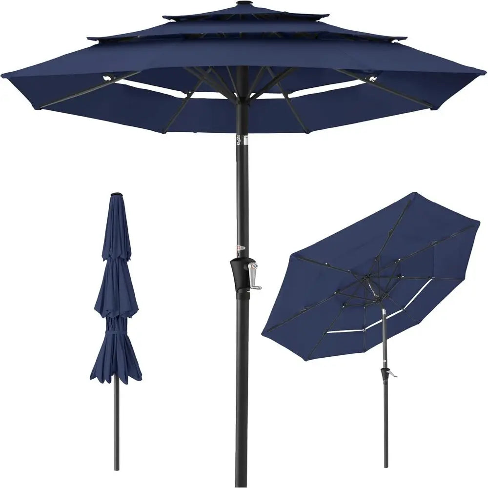 10ft 3-Tier Patio Umbrella with Crank Lift for Outdoor Shade