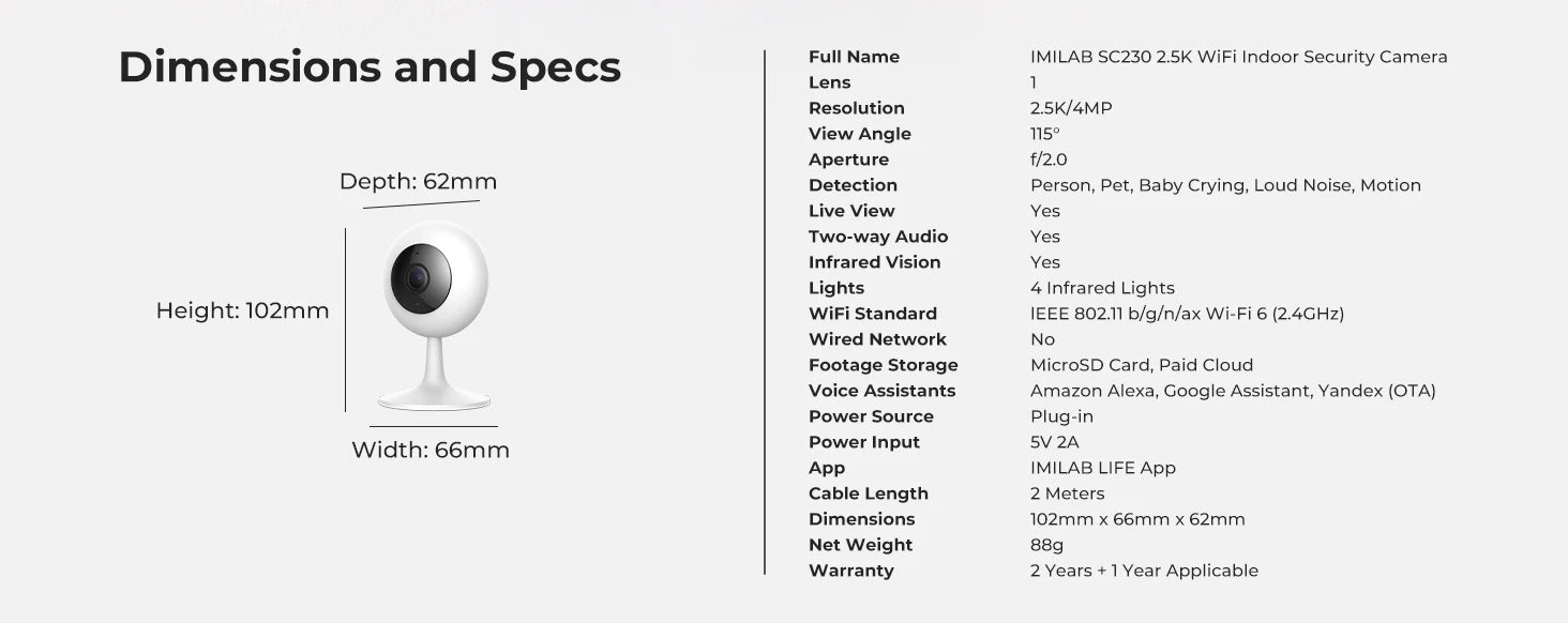 IMILAB SC230 2.5K Indoor Wi-Fi Security Camera with AI Detection