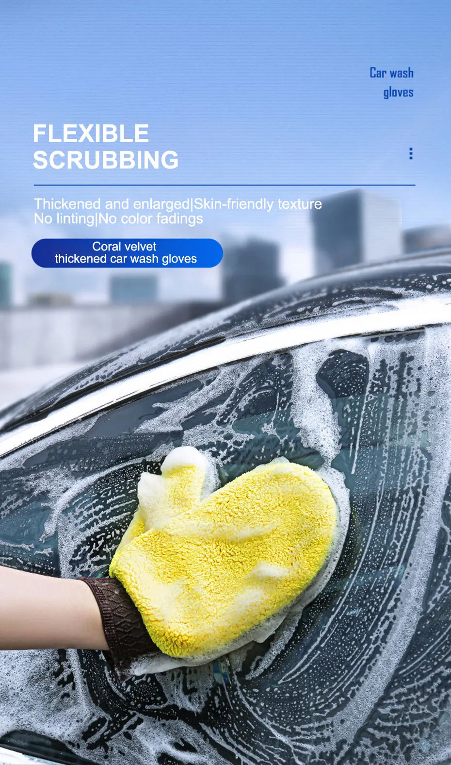 SEAMETAL Microfiber Car Washing Glove Double-Faced Thickened Coral Fleece Cleaning Brush Gloves Car Detailing Cleaner Care Tool 