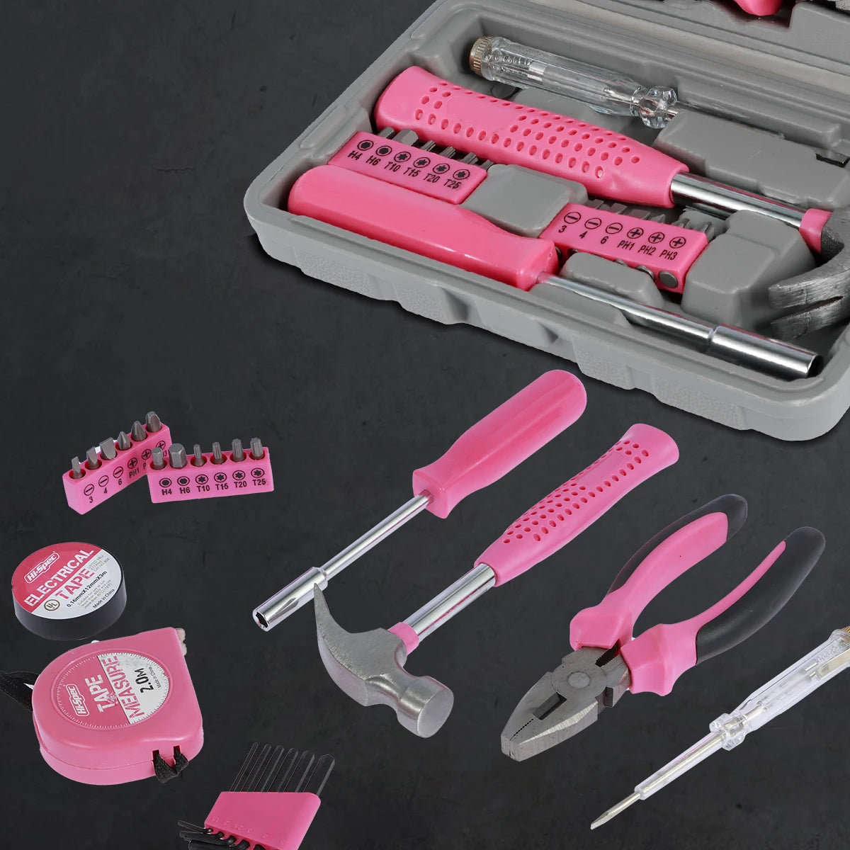 Kit di Attrezzi per Riparazioni Domestiche da 13/24 Pezzi Set Multiuso Rosa per Casa con Custodia per Ripostiglio Martello e Chiave a Brugola Resistenti