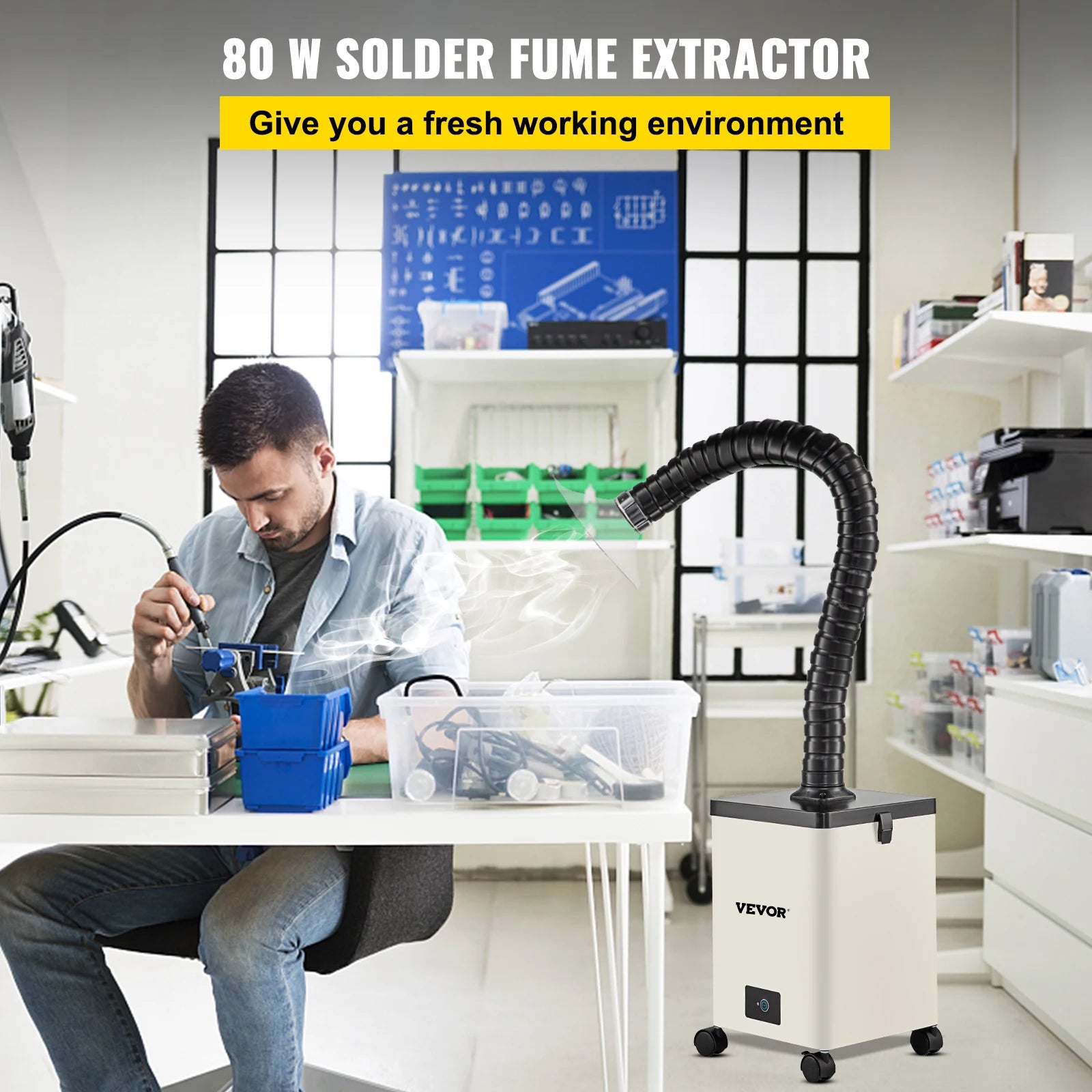 SucceBuy 80W 150W Прахосмукачка за дим Purе Air Purifier 3-етапни филтри 3 скорости Поялник за запояване Лоши димни газове абсорбатор за заваряване ремонт