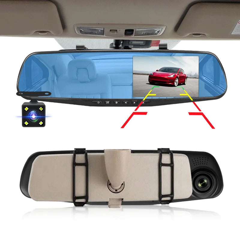 E-ACE 4.3 Inch Dashcam Car Dvr Mirror FHD 1080P Camera Optional Dual Lens DVR  Rearview Mirror Dash Camera Car Video Recorder 