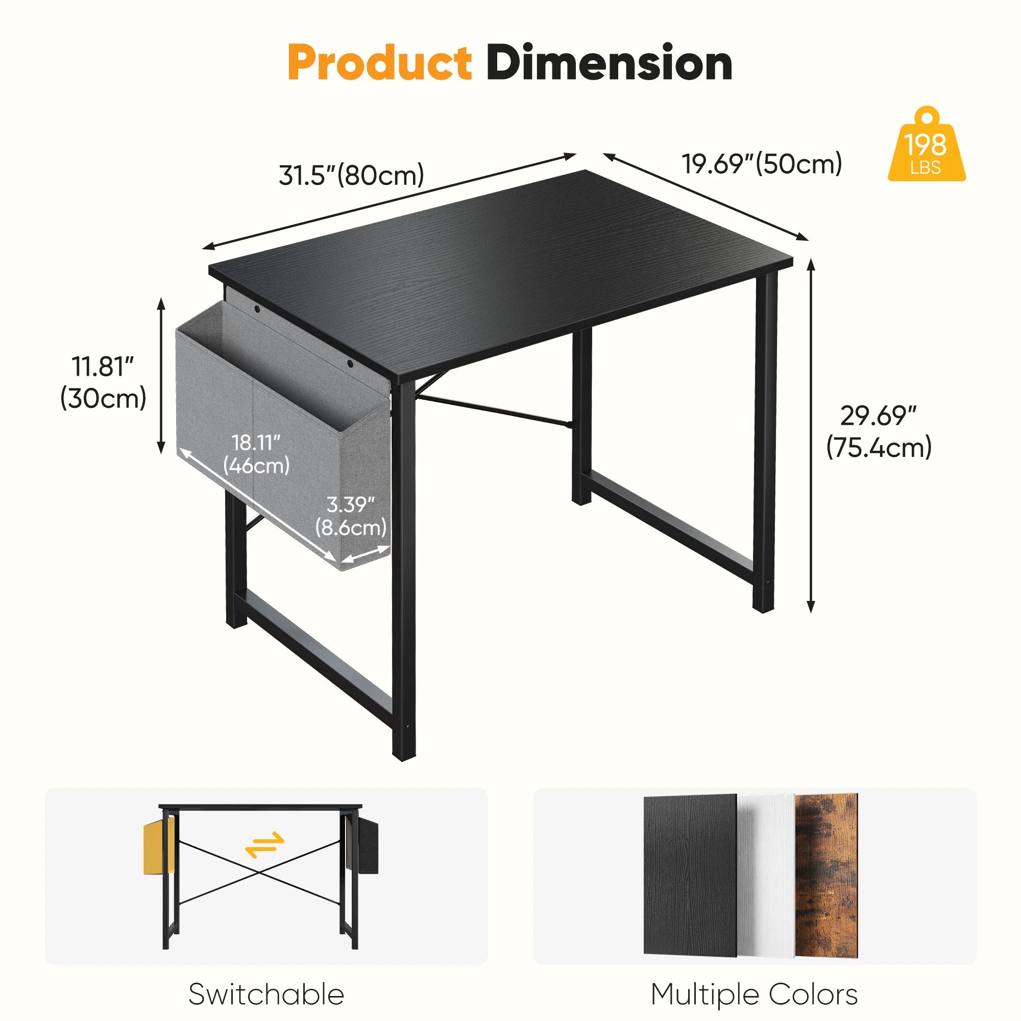 Computer Desk 31–55 Inch Writing & Gaming Table with Side Storage Bag