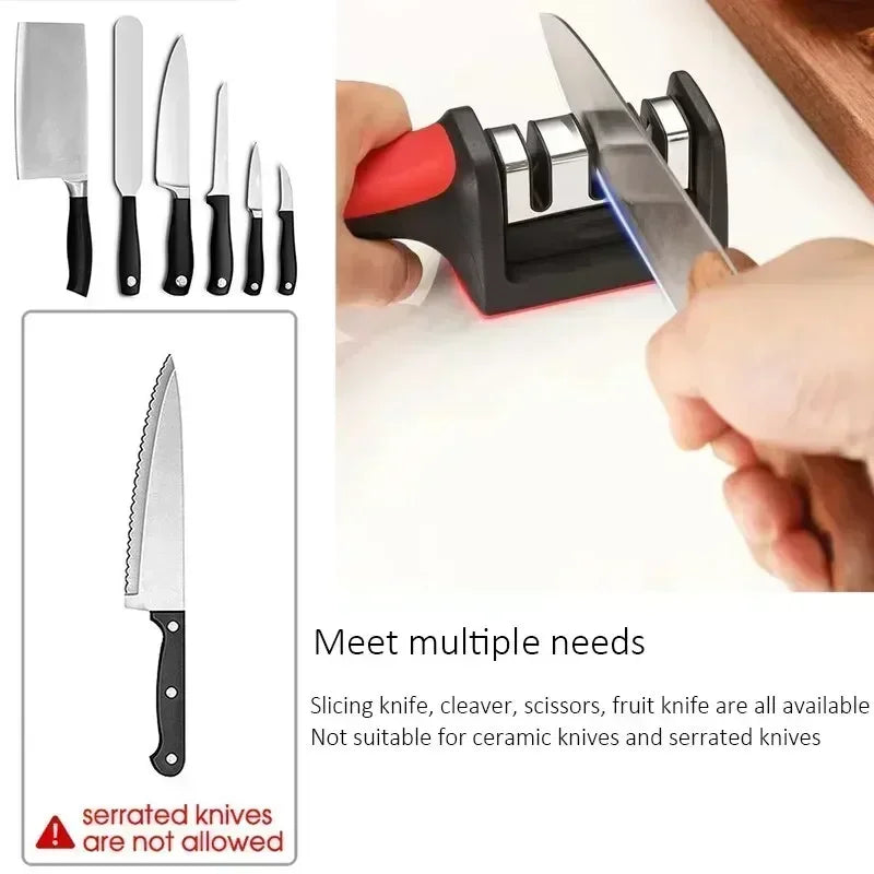 3-Segment Knife Sharpener Knife Sharpeners for Kitchen Knives Stainless Steel Three-Purpose Sharpening Stone for Kitchen Tools 