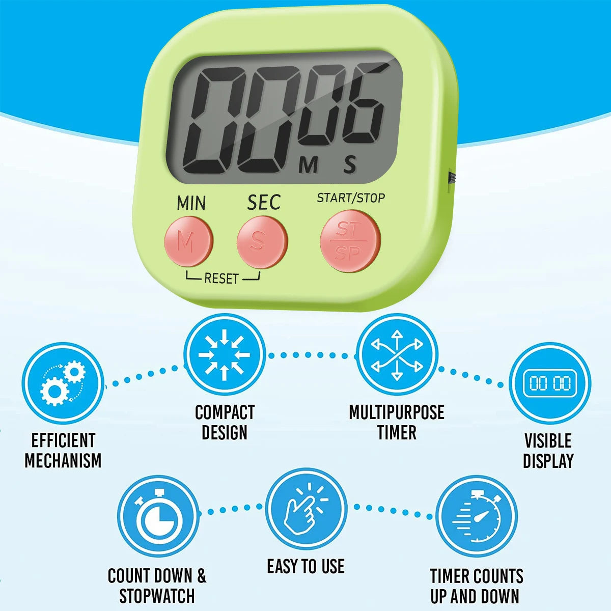 Wind-Up Kitchen Timer, Mechanical 60-Minute Dial, 4 Styles