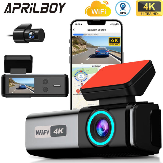 Aprilboy 4K WIFI Dash Cam 2160P Car DVR Support front & rear lens Auto Car Camera with Night Vision G-Sensor 24H Parking Monitor Spy-shop.com