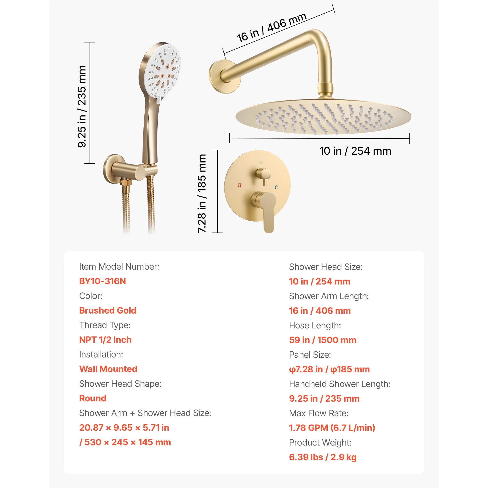 Rainfall Shower System with 10-Inch Head & Handheld Spray Set