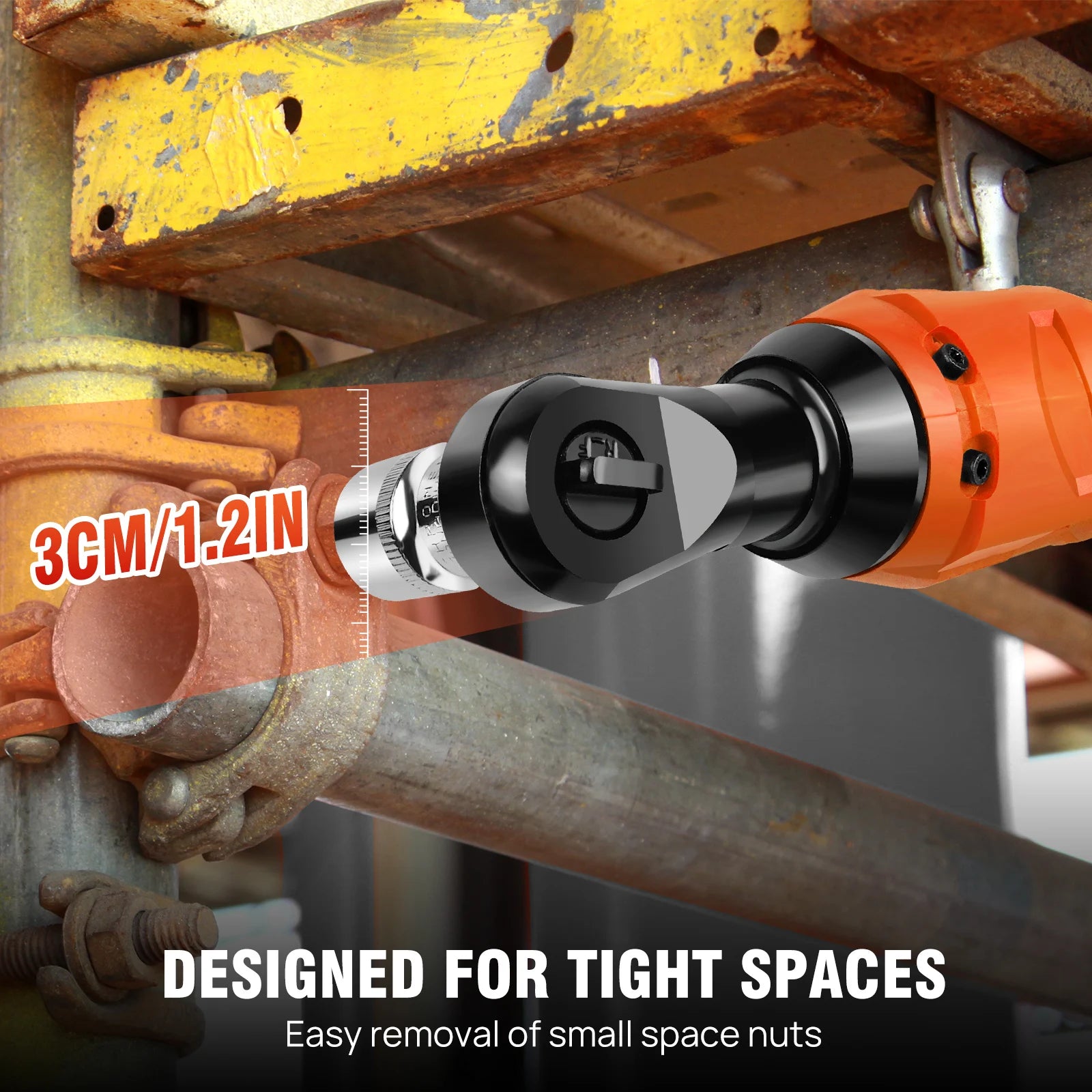 DayPlus 200Nm 3/8" Cordless Electric Ratchet Wrench with 90° Angle Head