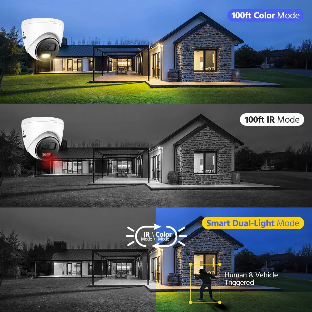 ANNKE 3K IR Network Security IP Camera Two-Way Audio Support flashing/ Audio alarm Smart Dual-Light Waterproof POE Camera 2.8 mm 