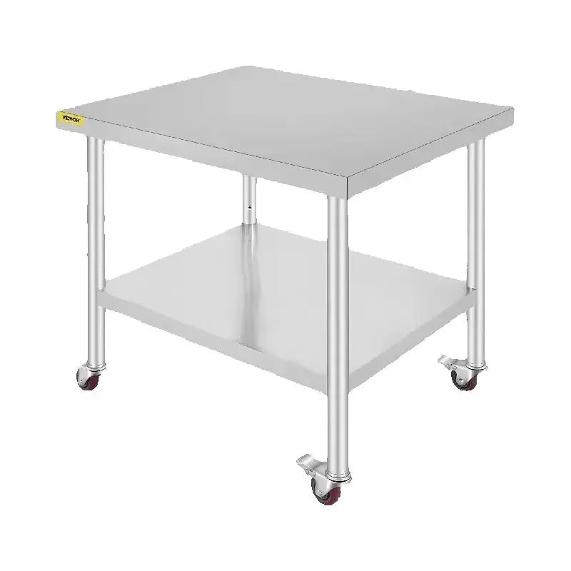 Stainless Steel Kitchen Prep Table with Wheels & Adjustable Shelf