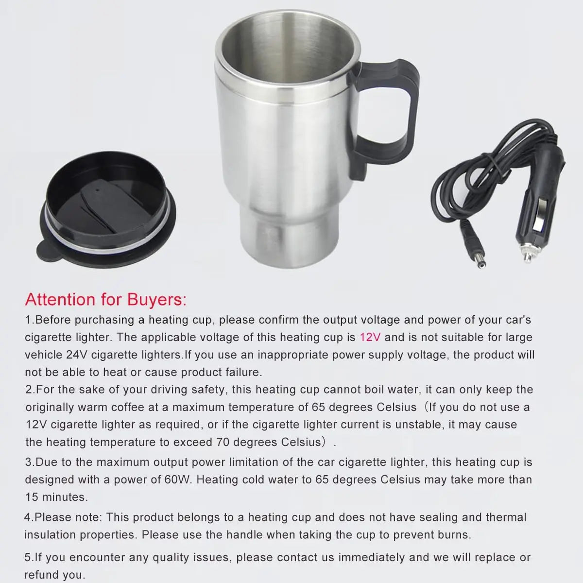 12V Electric Car Heating Cup 450ml for Warm Drinks on the Road