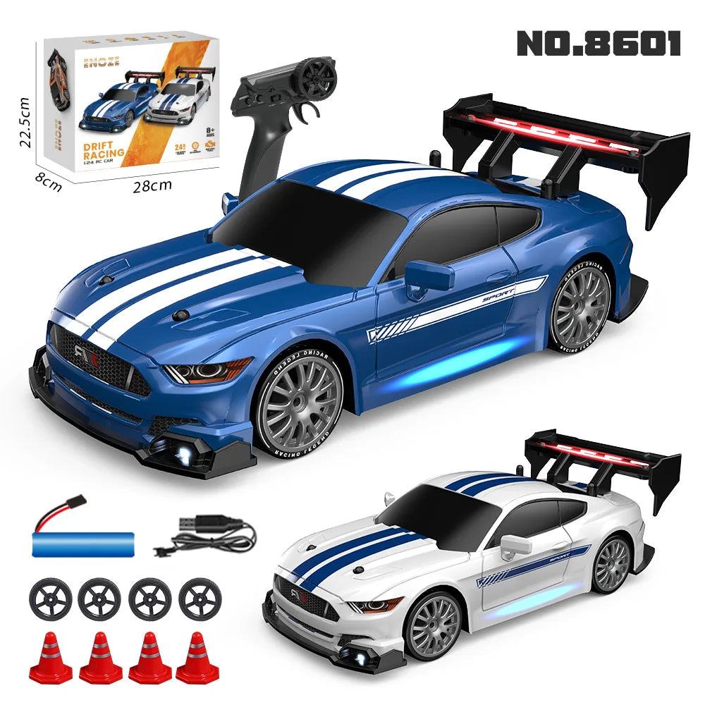 1:24 High Speed RC Drift Vehicle Cars Mustang 4WD Remote Control Racing Car Gift Competition Race Car Boys Toy Replaceable Tire 